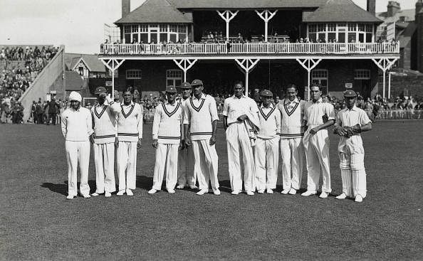 A picture of the All India Cricket side which toured England when they played their first Test. L-R: Lall Singh, S Nazir Ali, Jehangir Khan, S Wazir Ali, SR Godambe, CK Nayudu (Captain), Amar Singh, J Naoomal, SHM Colah, PE Palia, JG Navle.